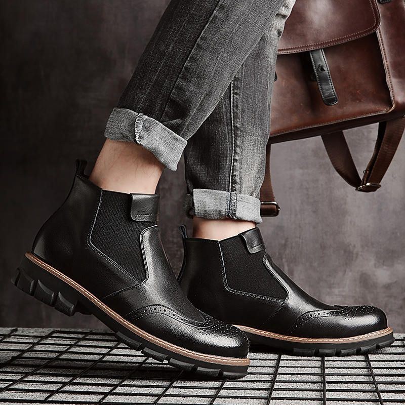 Herr Retro Soft Classic Brogue Läder Chelsea Ankel Boots