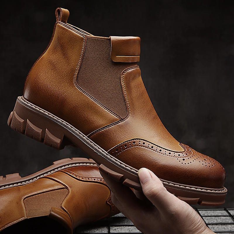 Herr Retro Soft Classic Brogue Läder Chelsea Ankel Boots