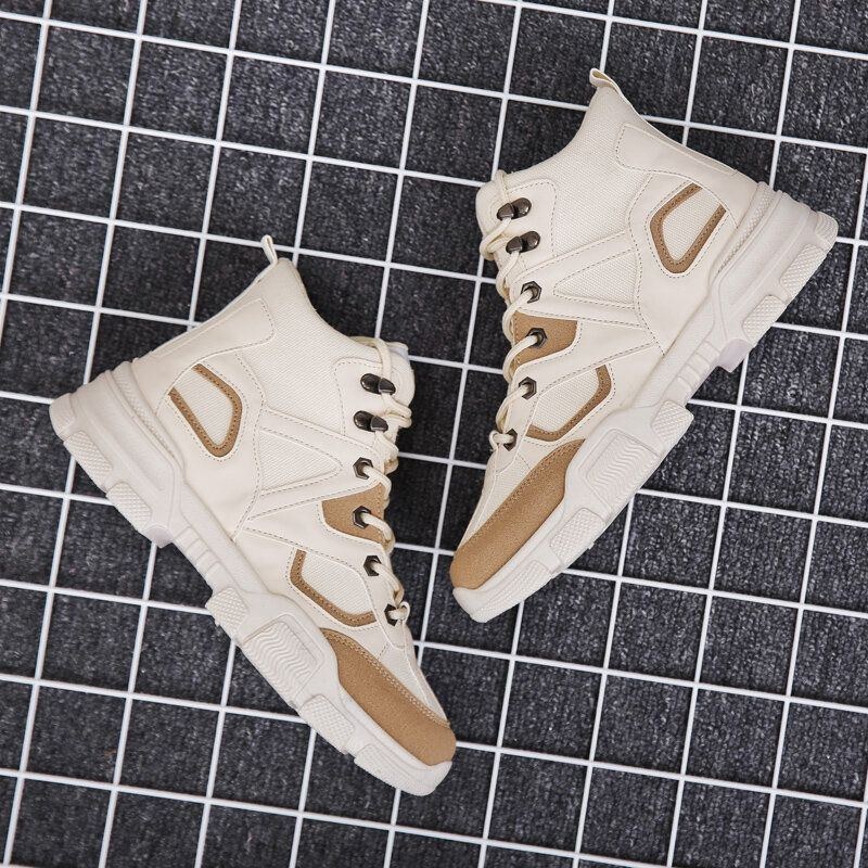 Herr Snygg Casual Lace Up Pu Läder High Top Martin Boots