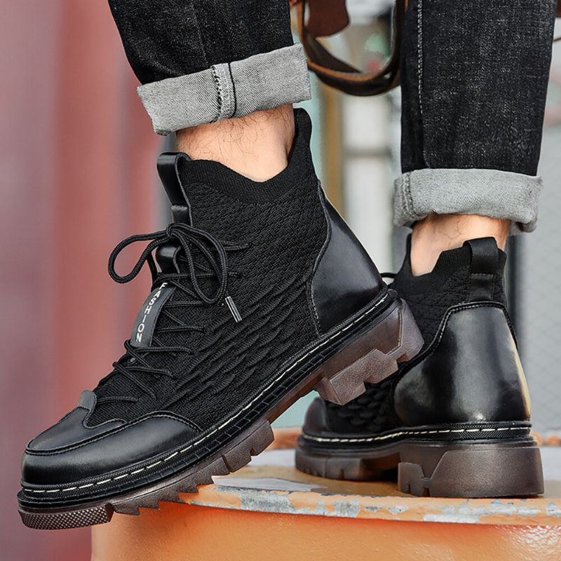 Herr Stickat Tyg Andas Halkfria Casual Tooling Boots