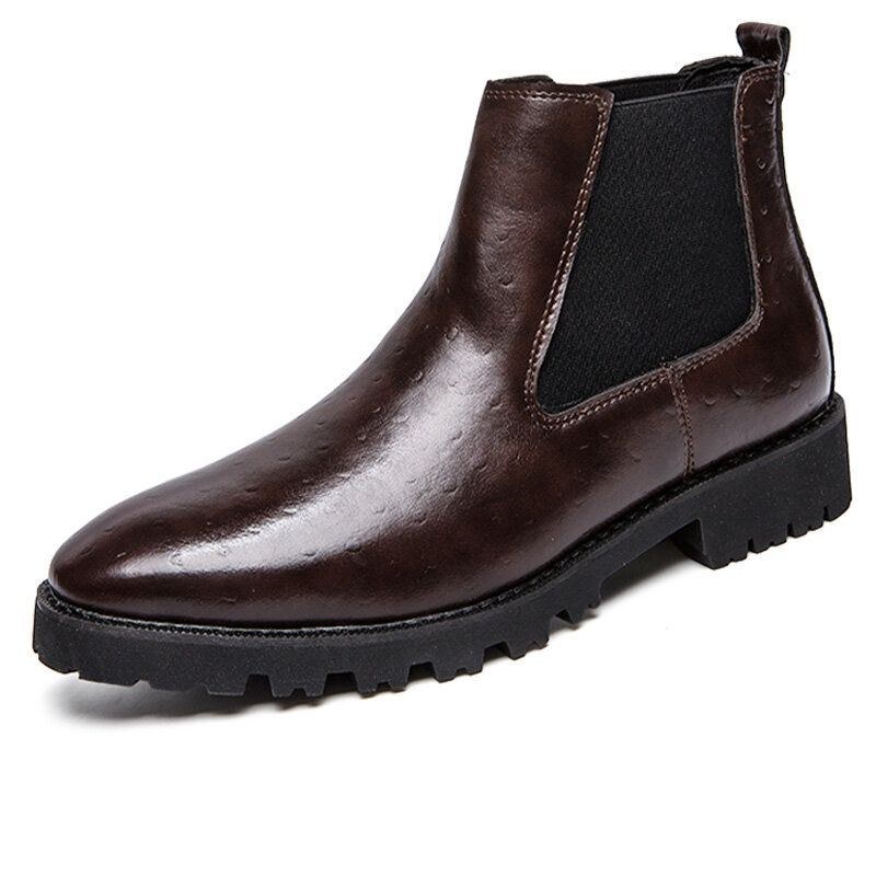 Herr Vintage Elastiska Slip-on Business Läder Ankel Chelsea Boots