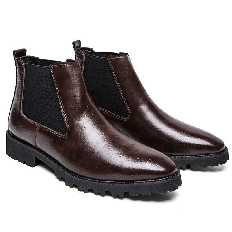 Herr Vintage Elastiska Slip-on Business Läder Ankel Chelsea Boots