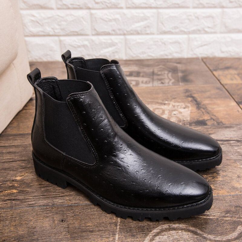 Herr Vintage Elastiska Slip-on Business Läder Ankel Chelsea Boots