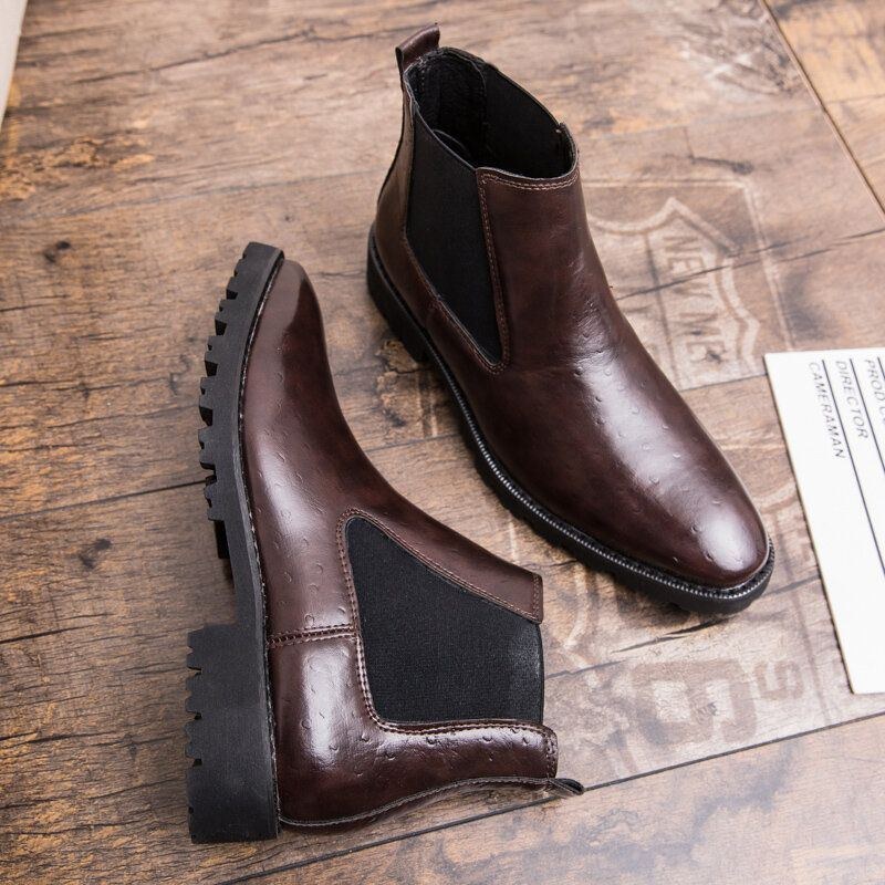 Herr Vintage Elastiska Slip-on Business Läder Ankel Chelsea Boots