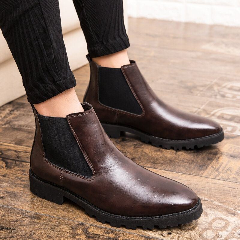 Herr Vintage Elastiska Slip-on Business Läder Ankel Chelsea Boots