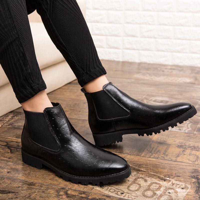 Herr Vintage Elastiska Slip-on Business Läder Ankel Chelsea Boots