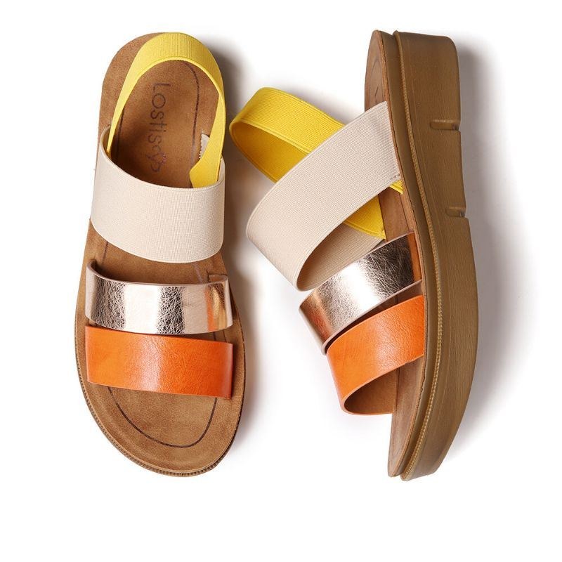 Dam Colorblock Cross Elastisk Strap Platform Sandaler