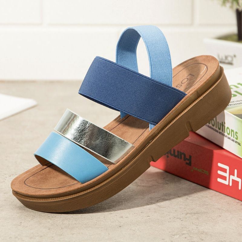 Dam Colorblock Cross Elastisk Strap Platform Sandaler