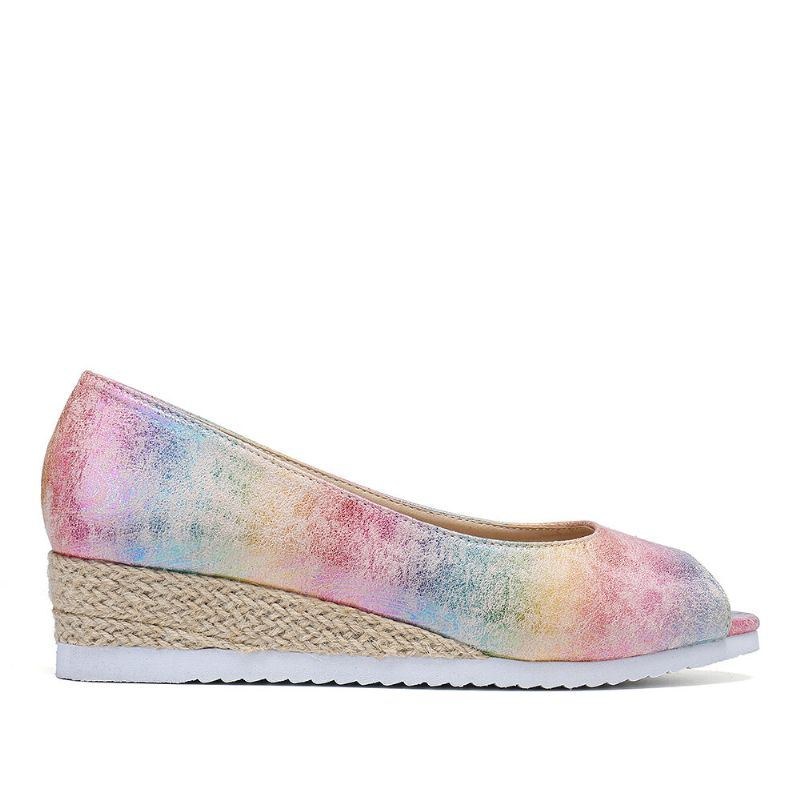 Dam Färgglad Espadrille Comfy Wedge Peep Toe Plattformar