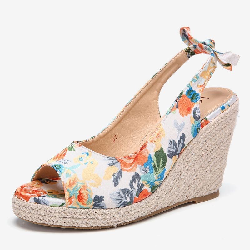 Dam Tryckdekor Bekväm Bärbar Peep Toe Casual Wedges Sandaler