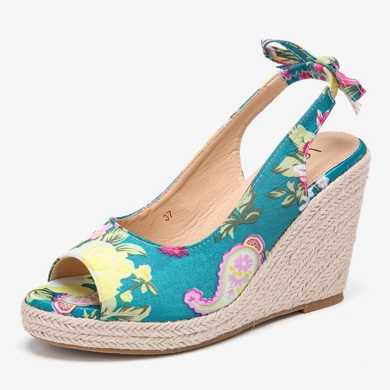 Dam Tryckdekor Bekväm Bärbar Peep Toe Casual Wedges Sandaler