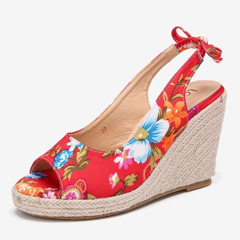 Dam Tryckdekor Bekväm Bärbar Peep Toe Casual Wedges Sandaler