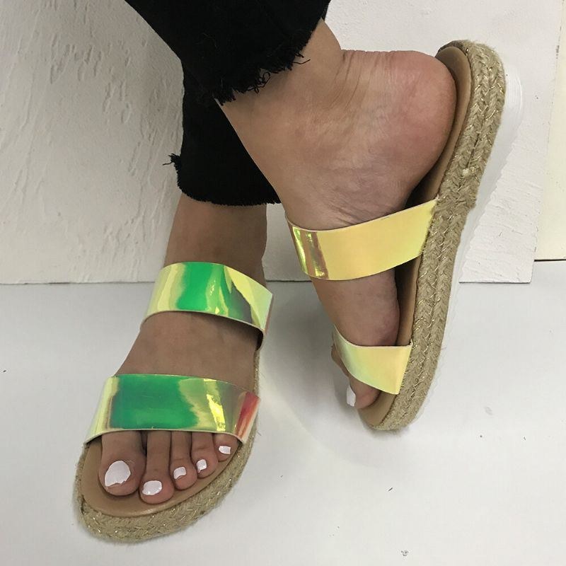 Damer Dubbel Gradient Färg Rem Bekväm Halkfri Espadrille Platform Sandaler