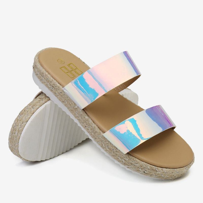 Damer Dubbel Gradient Färg Rem Bekväm Halkfri Espadrille Platform Sandaler