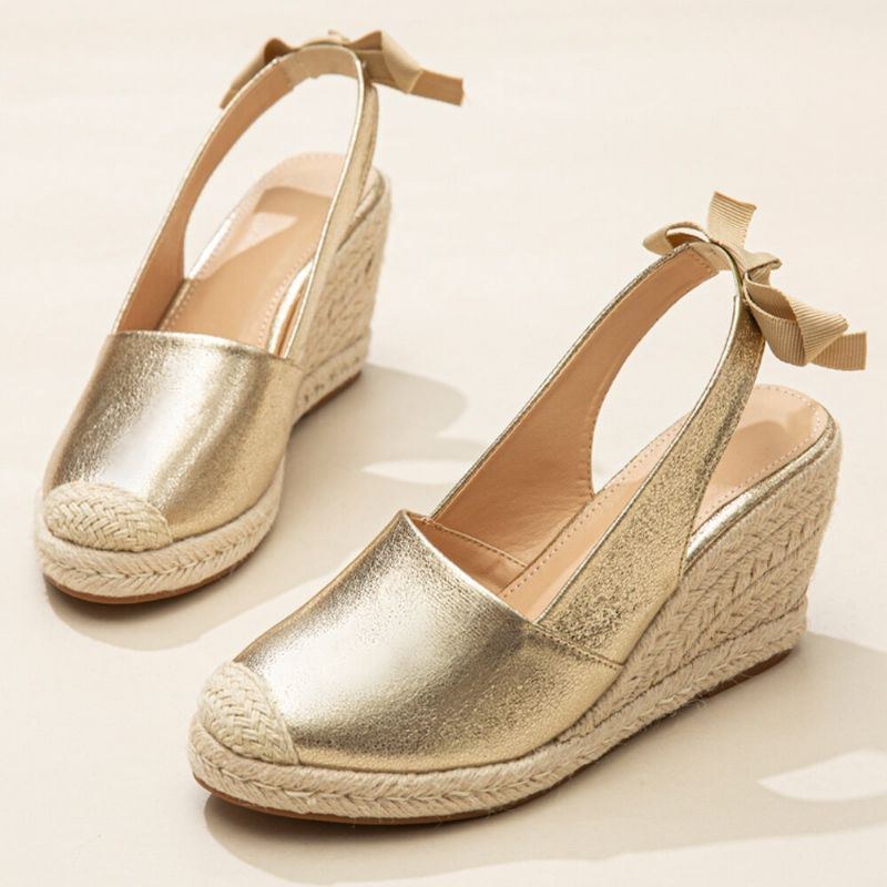 Stor Storlek Dam Metallic Closed Toe Espadrilles Slingback Wedeges Sandaler