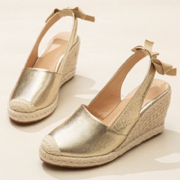 Stor Storlek Dam Metallic Closed Toe Espadrilles Slingback Wedeges Sandaler