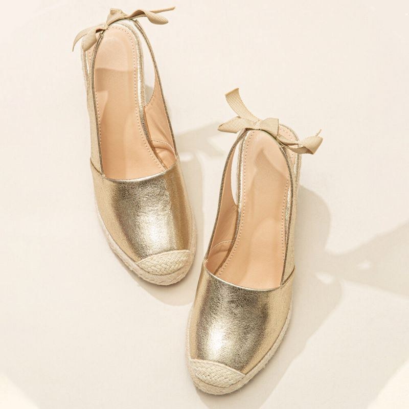 Stor Storlek Dam Metallic Closed Toe Espadrilles Slingback Wedeges Sandaler