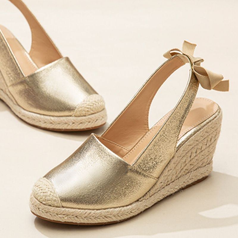 Stor Storlek Dam Metallic Closed Toe Espadrilles Slingback Wedeges Sandaler