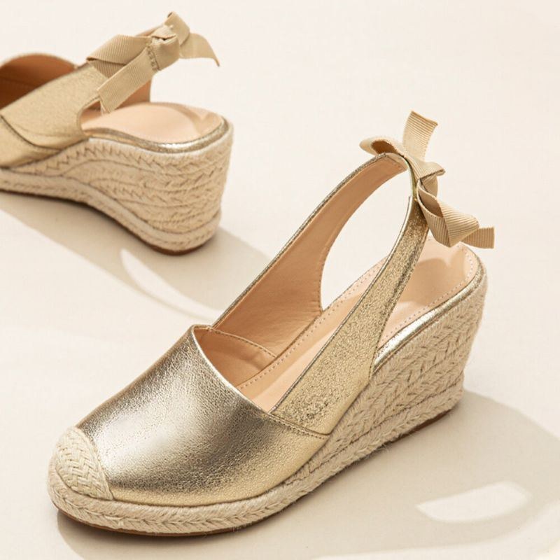 Stor Storlek Dam Metallic Closed Toe Espadrilles Slingback Wedeges Sandaler