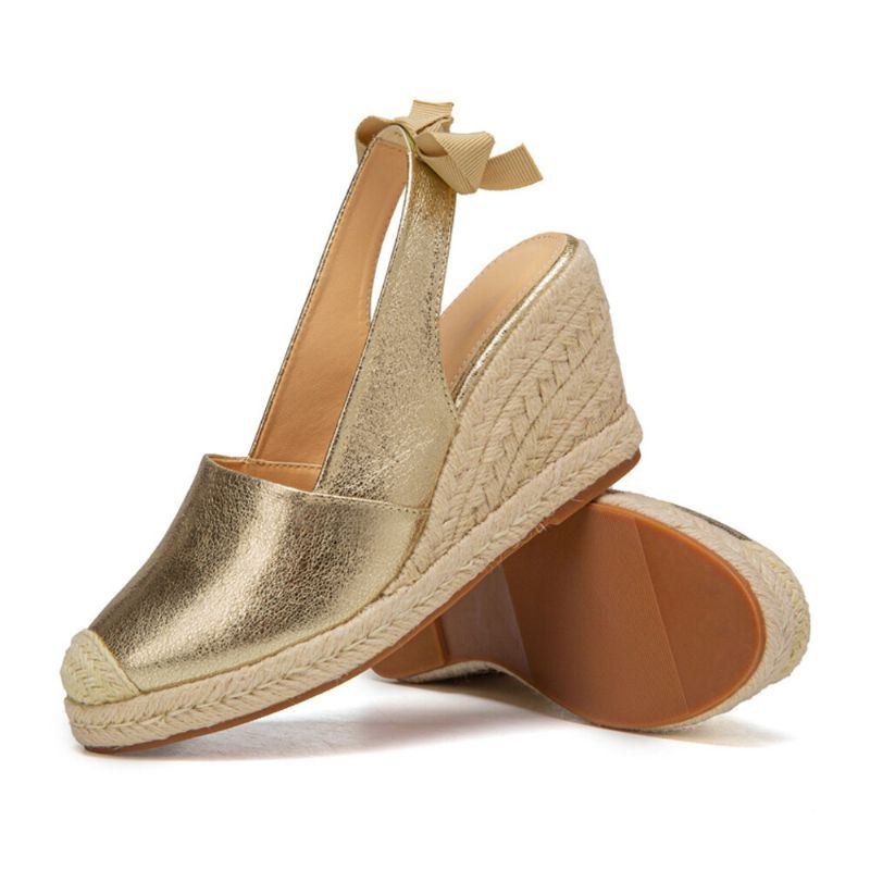 Stor Storlek Dam Metallic Closed Toe Espadrilles Slingback Wedeges Sandaler