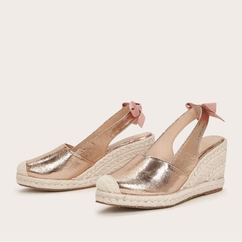 Stor Storlek Dam Metallic Closed Toe Espadrilles Slingback Wedeges Sandaler