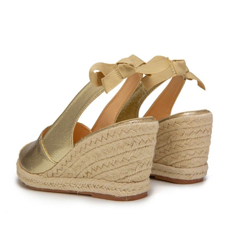 Stor Storlek Dam Metallic Closed Toe Espadrilles Slingback Wedeges Sandaler