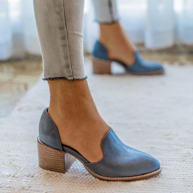 Chunky Heel Pumps För Kvinnor Casual Slip On Shoes