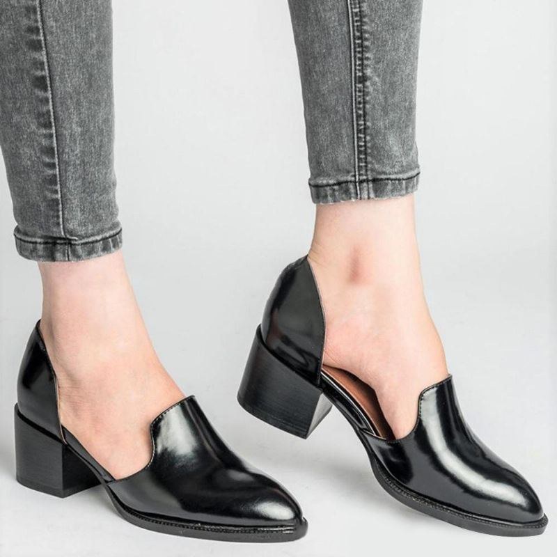 Chunky Heel Pumps För Kvinnor Casual Slip On Shoes