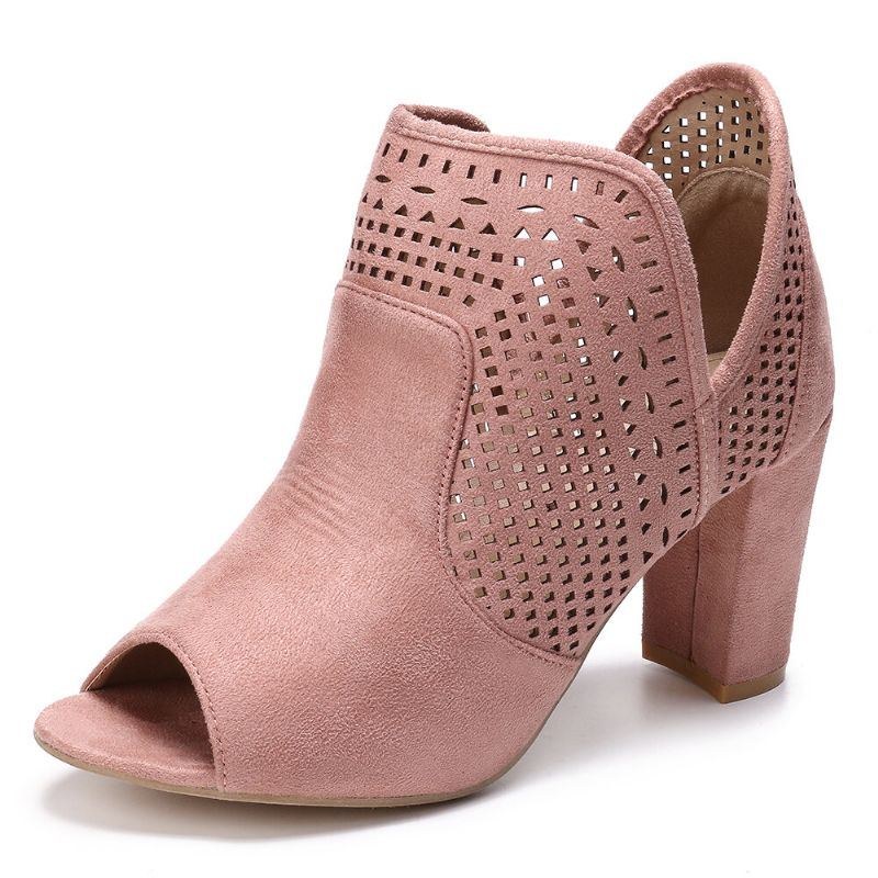 Dam Hollow Out Peep Toe Slip On Causal Högklackat Kontorspumpar