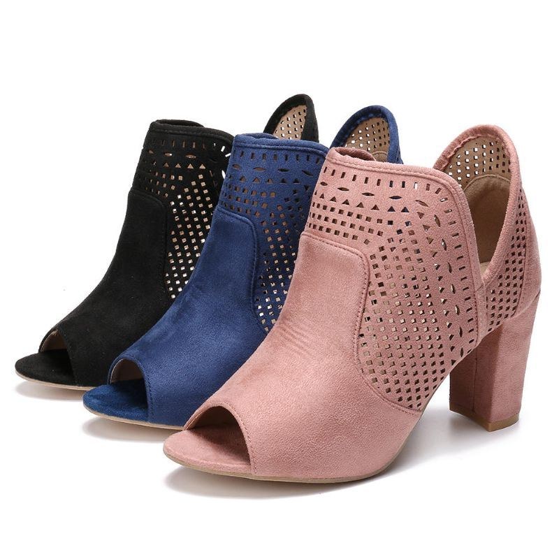 Dam Hollow Out Peep Toe Slip On Causal Högklackat Kontorspumpar