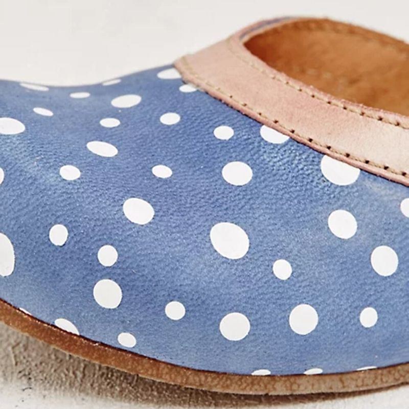 Dam Polka Dot Rund Tå Ankelrem Block Häl Casual Comfy Heels Pumps