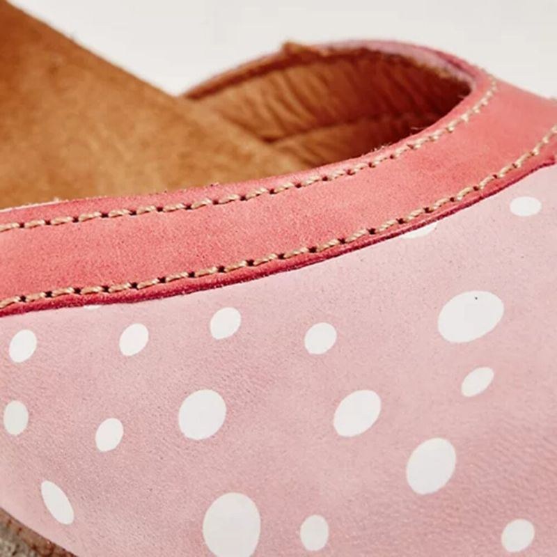 Dam Polka Dot Rund Tå Ankelrem Block Häl Casual Comfy Heels Pumps