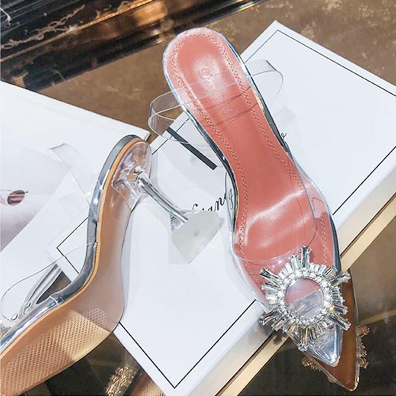 Dam Rhinestone Transparent Slingback Fashion Party Högklackat Pumps