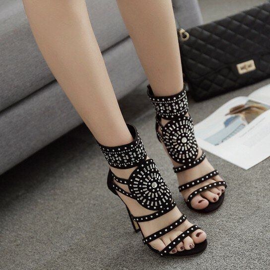 Dam Roman Rhinestone Open Toe Party High Heels Pumps