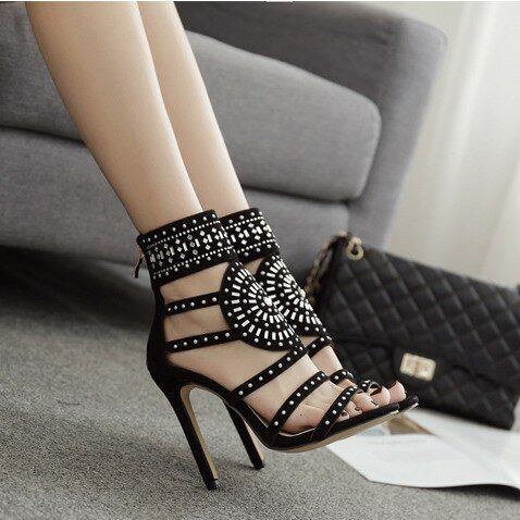 Dam Roman Rhinestone Open Toe Party High Heels Pumps