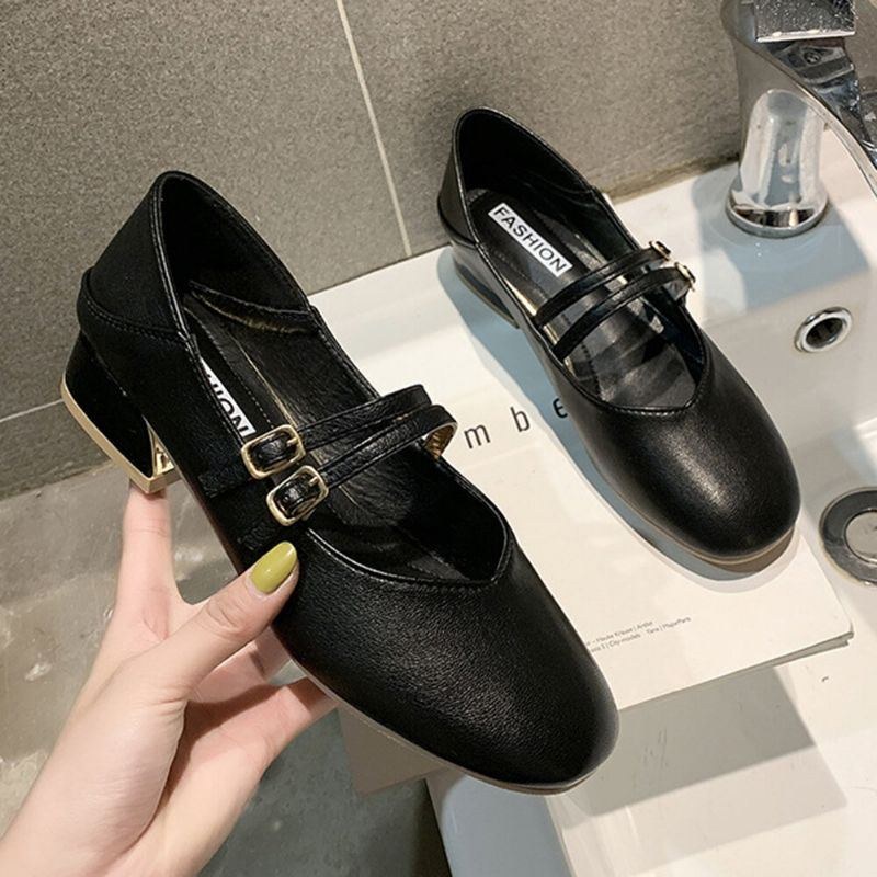 Dam Rund Toe Enslig Färg Block Häl Slip On Loafers