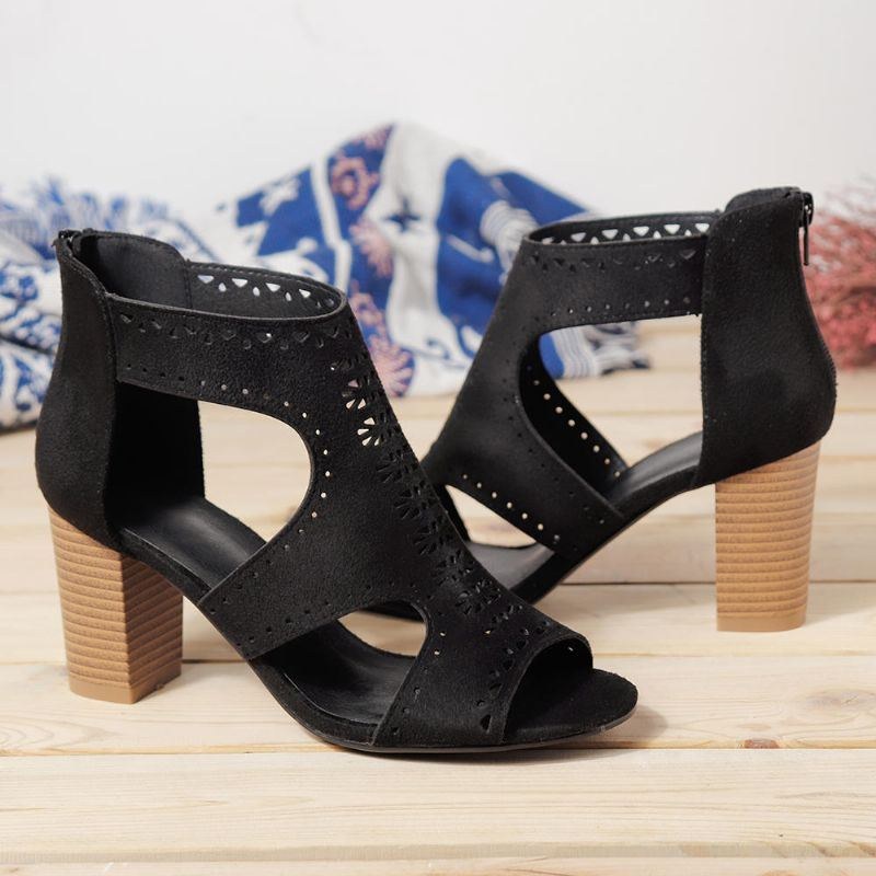 Hollow Out Solid Color Chunky Heel Pumps För Kvinnor