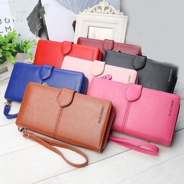 Baellerry Dam Konstläder Stor Kapacitet Modeväska Plånbok Pure Color Clutch Bag Korthållare