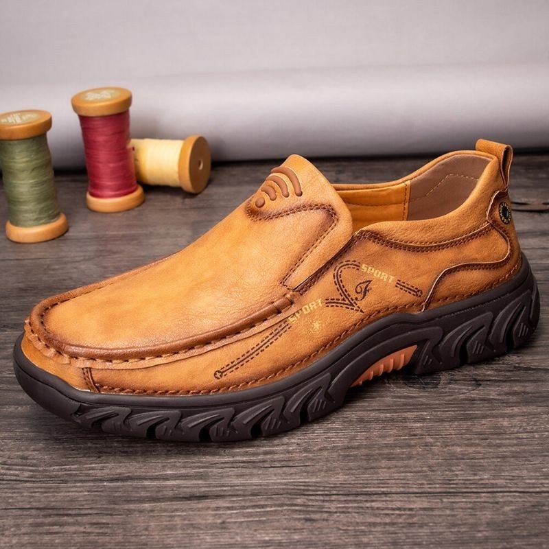 Halkfria Män Utomhus Business Casual Slip On Läderskor