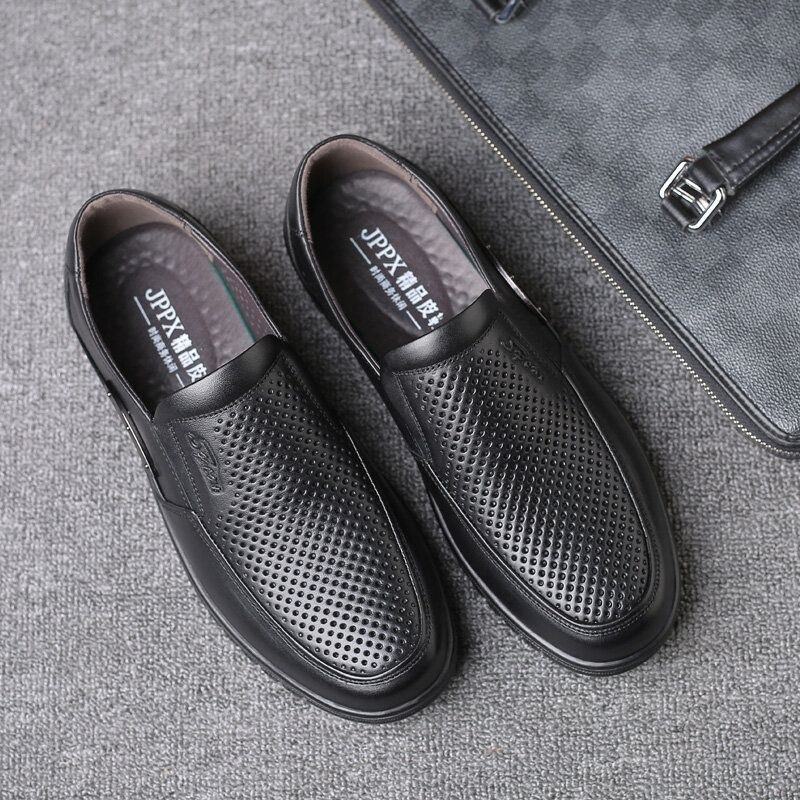 Herr Äkta Läder Andas Mjuk Botten Slip On Bekväma Casual Business Skor