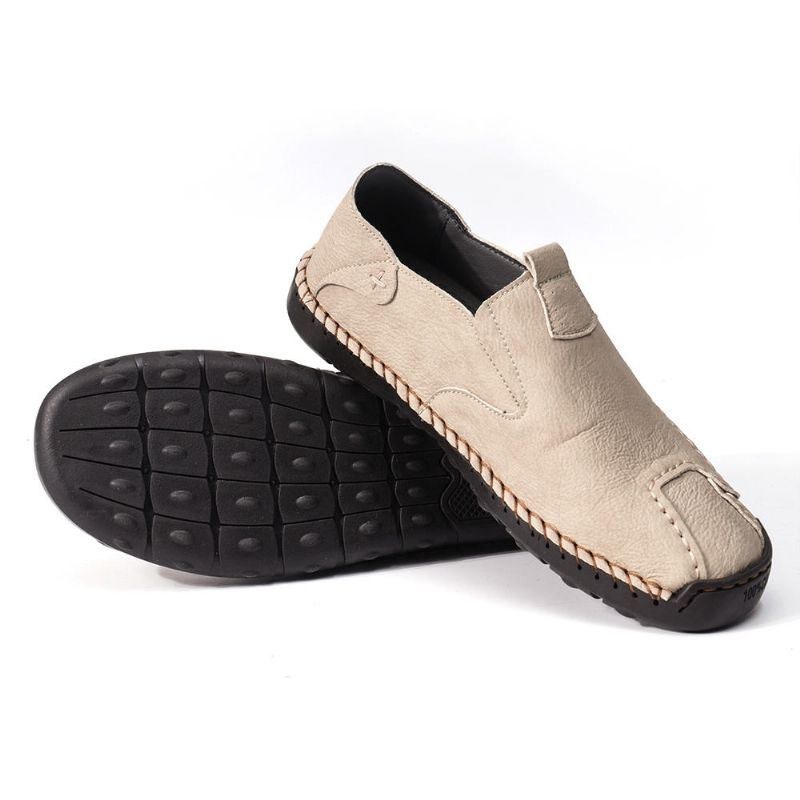 Herr Äkta Läder Mjuka Handsömmar Slip On Halkfria Casual Flats Spring Skor