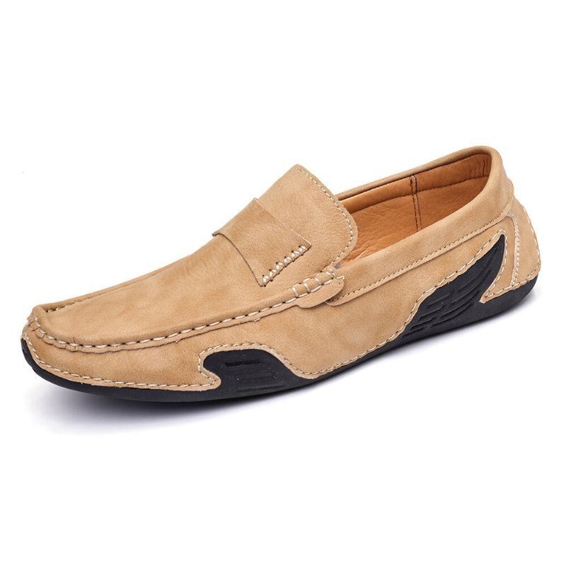 Herr Äkta Läder Slip On Halkfria Mjuka Casual Flats