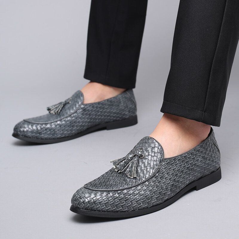 Herr Andas Bekväm Bottenväv Vintage Tofs Spetsig Tå Slip On Business Casual Skor