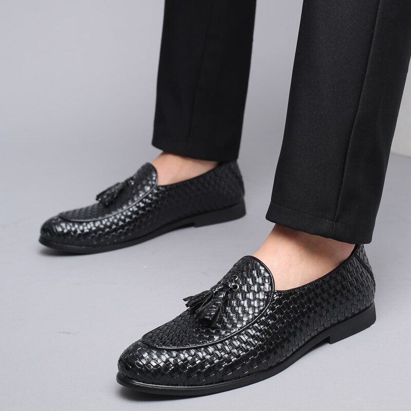 Herr Andas Bekväm Bottenväv Vintage Tofs Spetsig Tå Slip On Business Casual Skor