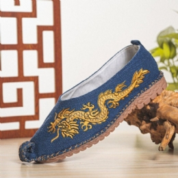 Herr Andas Halkfri Gammal Peking Dragon Broderi Bekväma Casual Linneskor