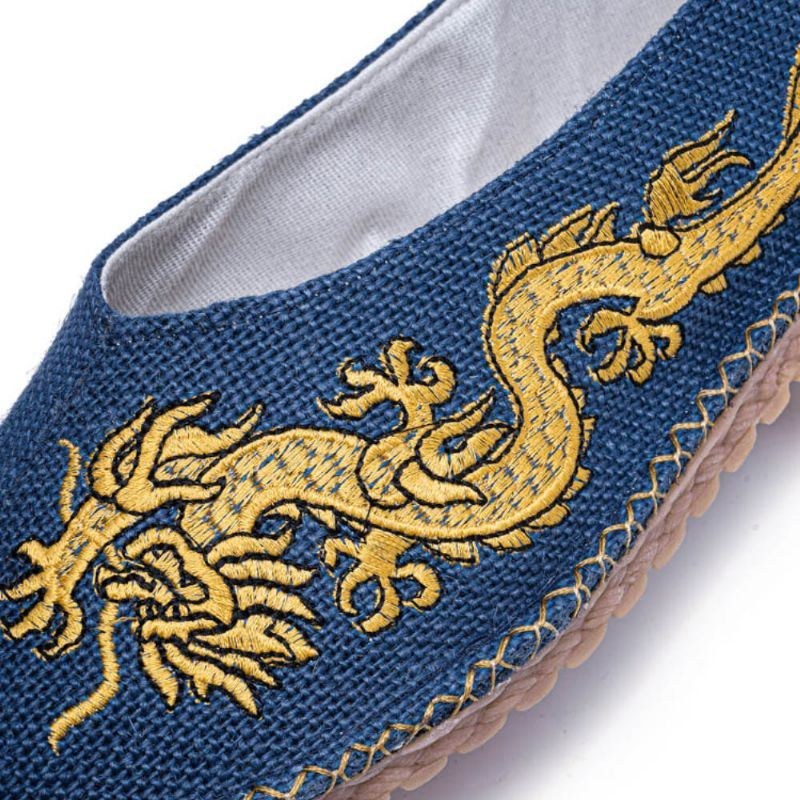 Herr Andas Halkfri Gammal Peking Dragon Broderi Bekväma Casual Linneskor