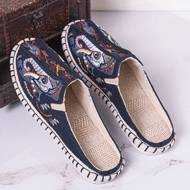 Herr Canvas Andas Folkways Mönster Closed Toe Slip On Casual Flat Tofflor