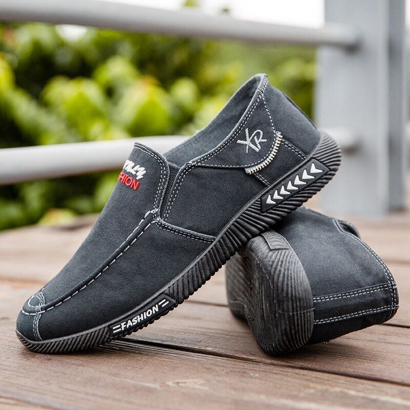 Herr Canvas Andas Mjuk Sula Bekväm Slip On Gamla Peking Kör Casual Skor