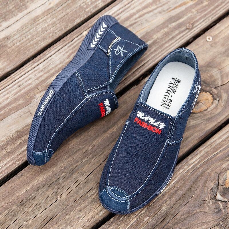 Herr Canvas Andas Mjuk Sula Bekväm Slip On Gamla Peking Kör Casual Skor