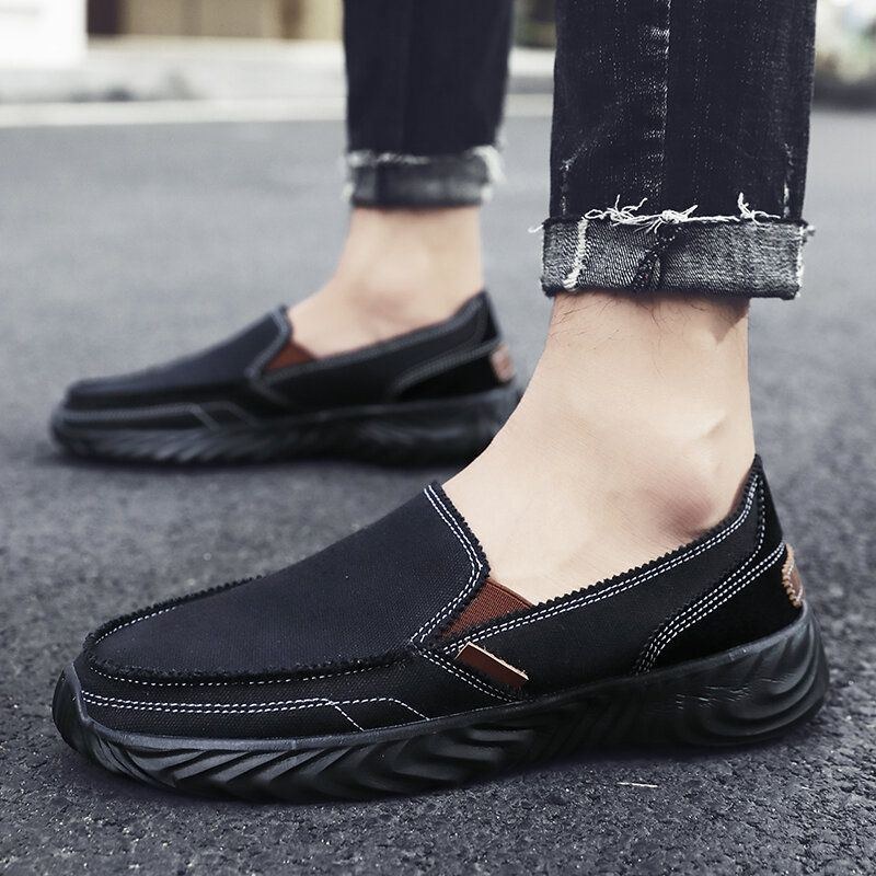 Herr Canvas Andas Mjuk Sula Halkfri Slip On Bekväma Körning Casual Skor